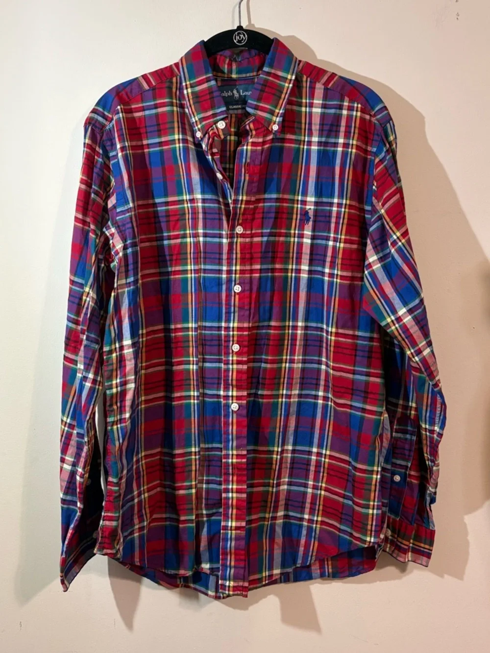 Ralph Lauren Classic Button Down Shirt Mens M Red Blue‎ Plaid Pony Cotton
